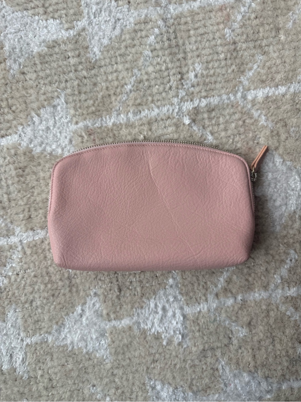 Soft Pink Leather Cosmetic Pouch with Zip Closure